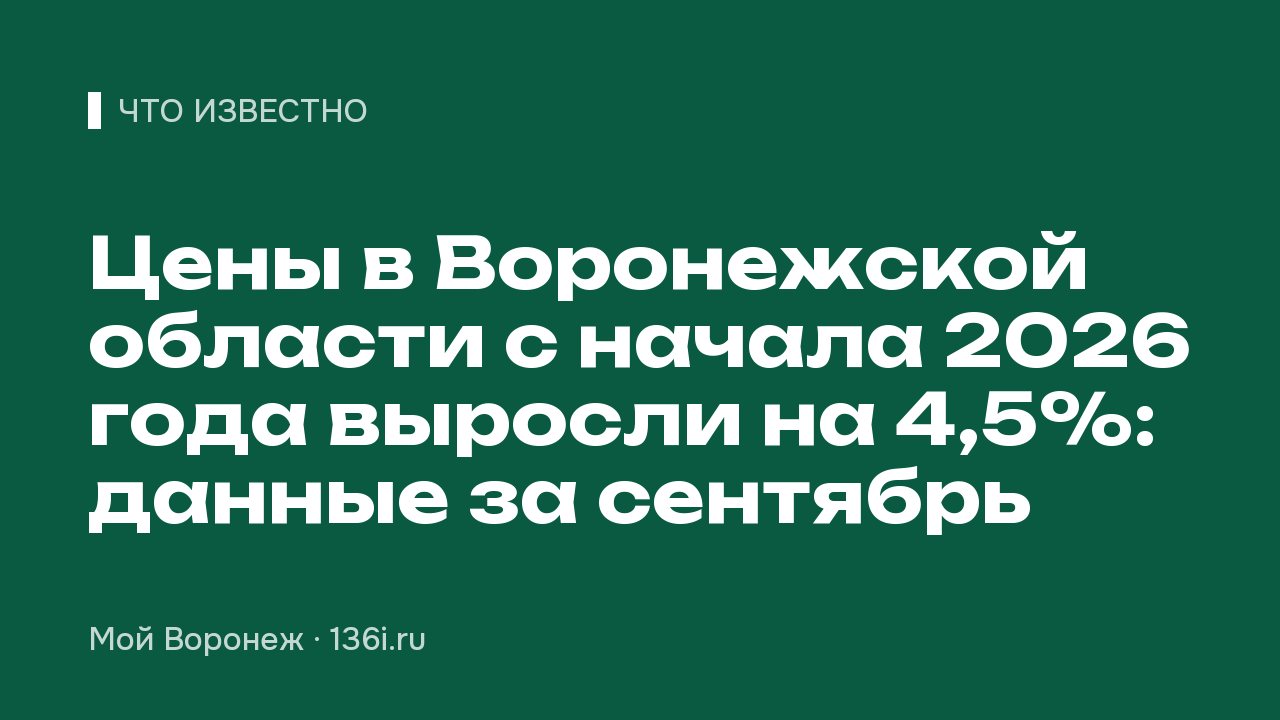 Цены в Воронежской области с начала 2026 года выросли на 4,5%: данные за сентябрь