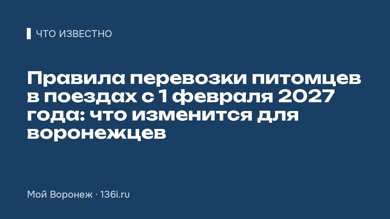 Правила перевозки питомцев в поездах с 1 февраля 2027 года: что изменится для воронежцев