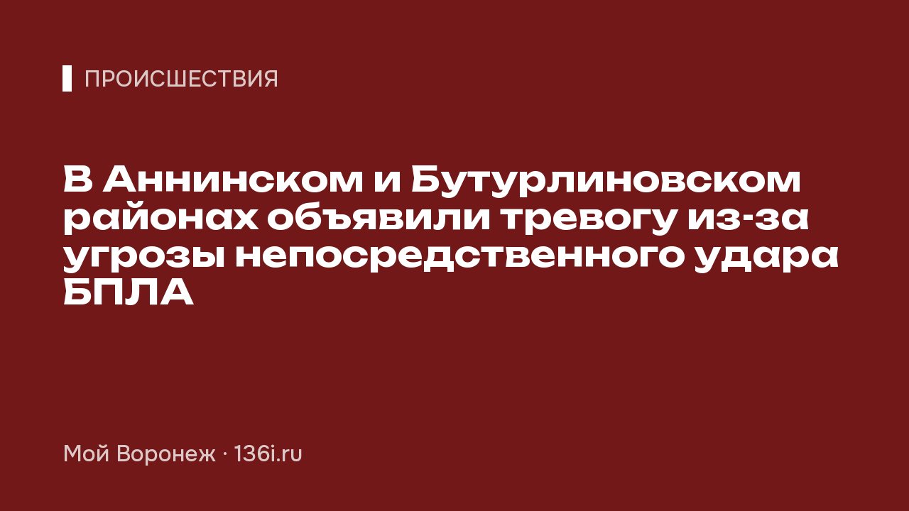 В Аннинском и Бутурлиновском районах объявили тревогу из-за угрозы непосредственного удара БПЛА