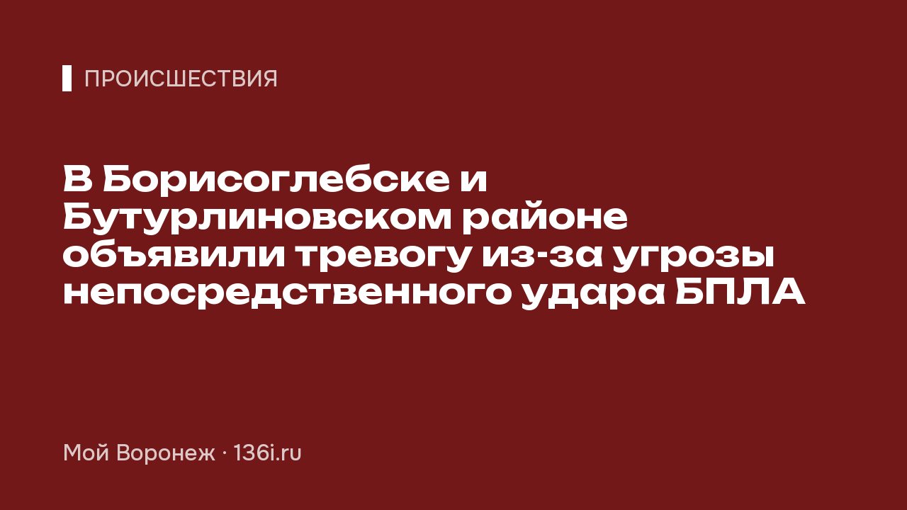 В Борисоглебске и Бутурлиновском районе объявили тревогу из-за угрозы непосредственного удара БПЛА