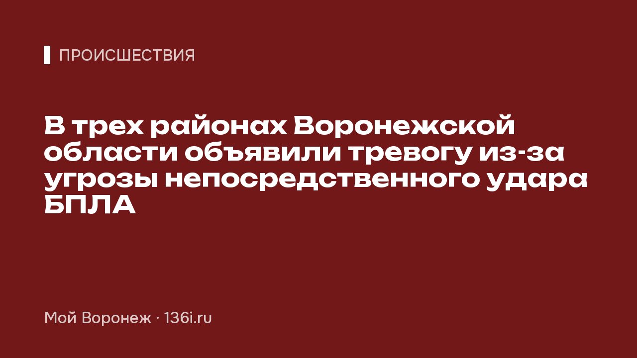 В трех районах Воронежской области объявили тревогу из-за угрозы непосредственного удара БПЛА