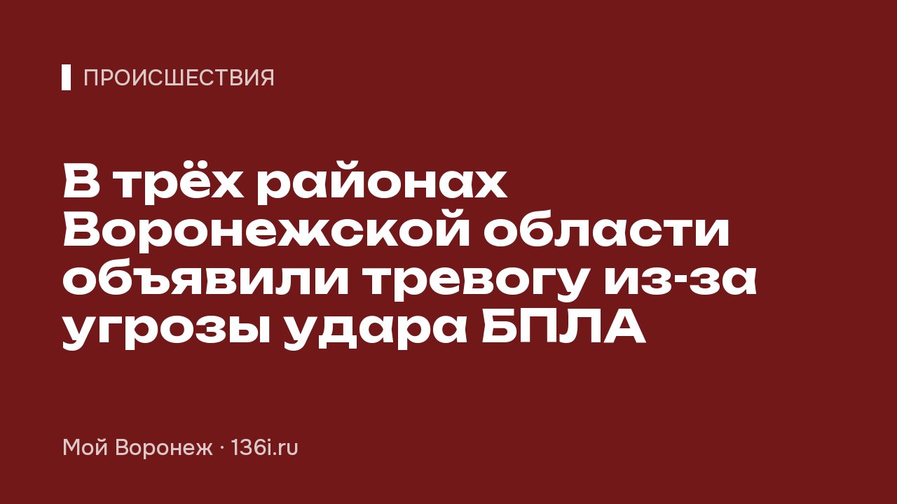 В трёх районах Воронежской области объявили тревогу из-за угрозы удара БПЛА